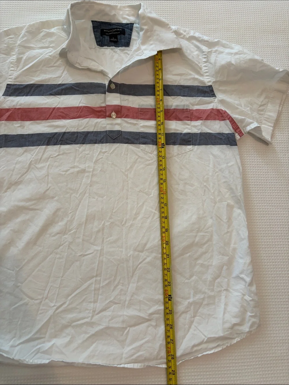 Banana Republic White button down shirt with Navy and Red Chest Stripes size L
